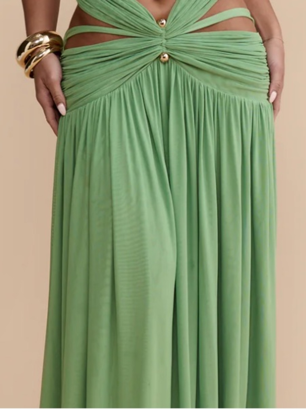 Green Two-Piece Cutout Maxi Dress